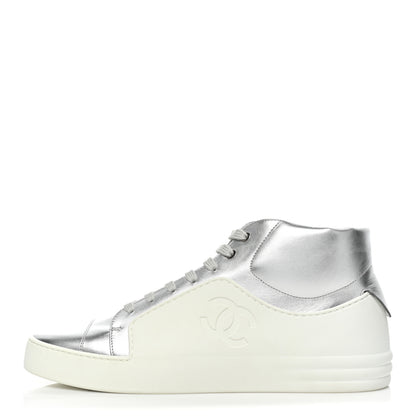 Chanel Patent Lambskin High Top Sneakers 41 White Silver 1 of 10