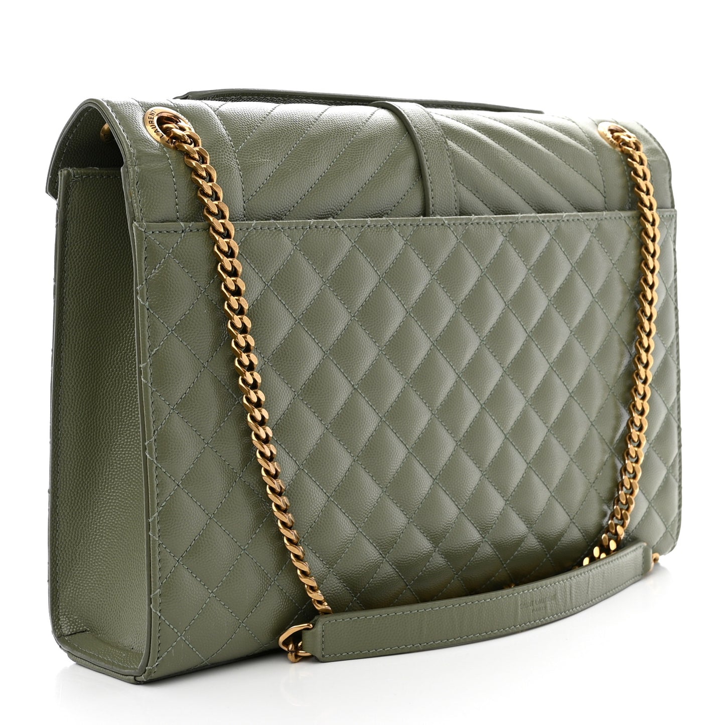 Grain De Poudre Textured Mixed Matelasse Large Triquilt Monogram Satchel Light Sage