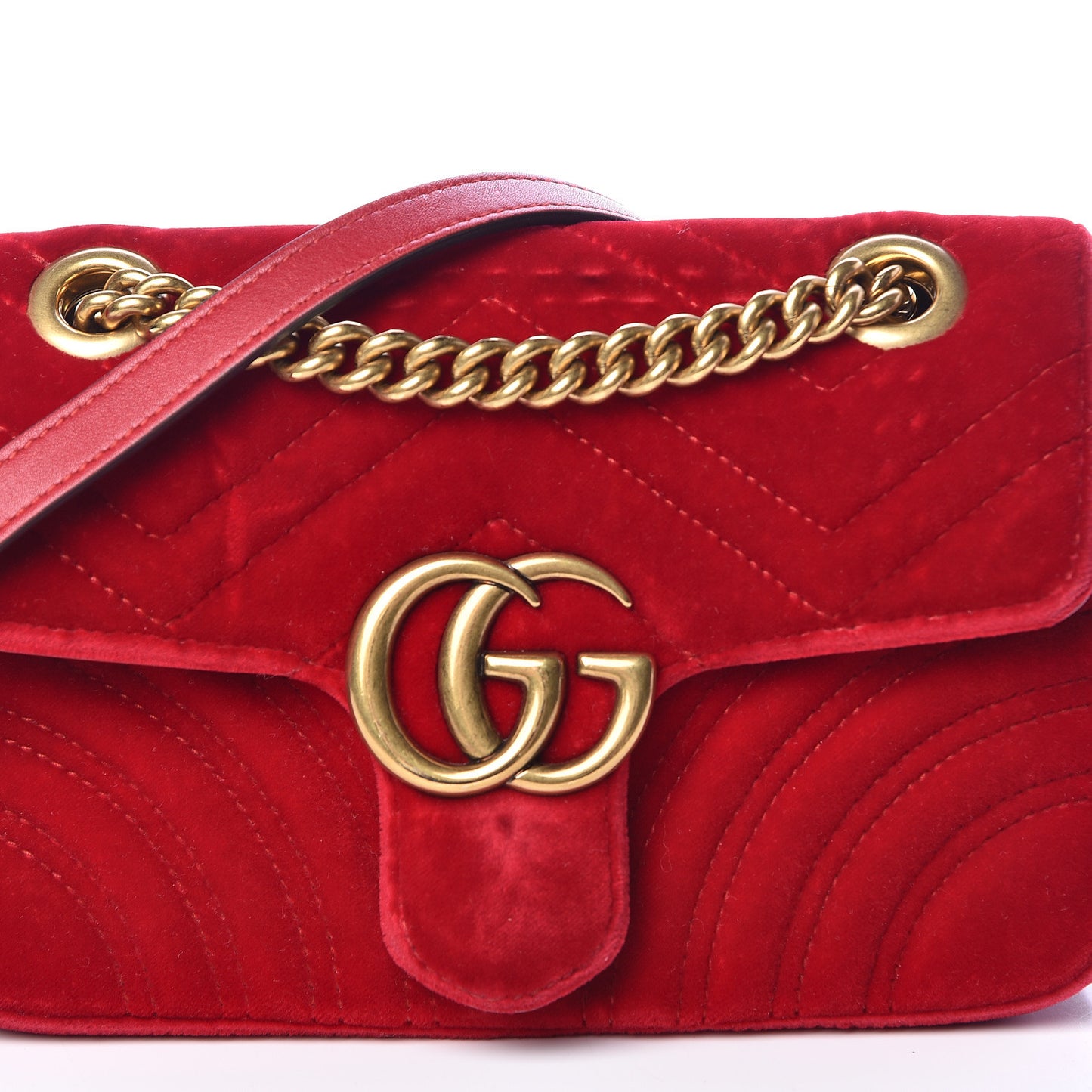 Velvet Matelasse Mini GG Marmont Shoulder Bag Hibiscus Red