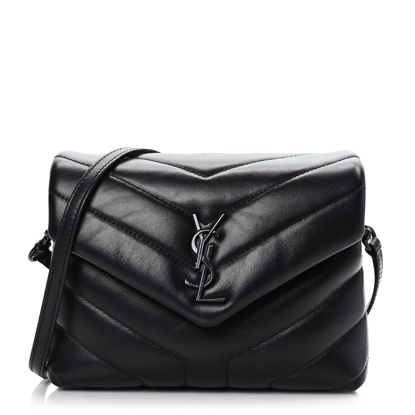 Calfskin Y Quilted Monogram Monochrome Toy Loulou Crossbody Bag Black