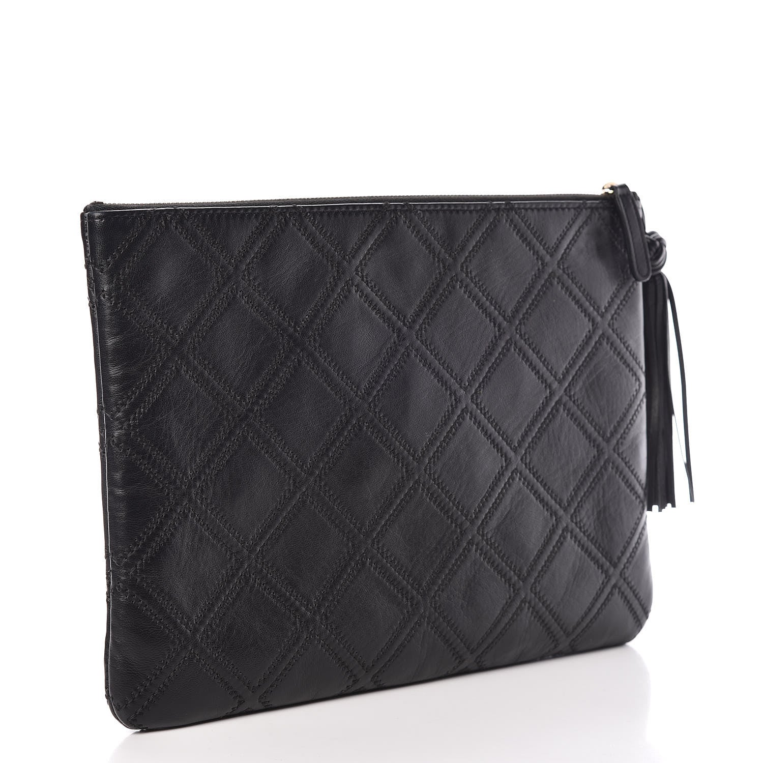 Chanel Calfskin Stitched Tassel CC Cosmetic Case Black 3 of 8