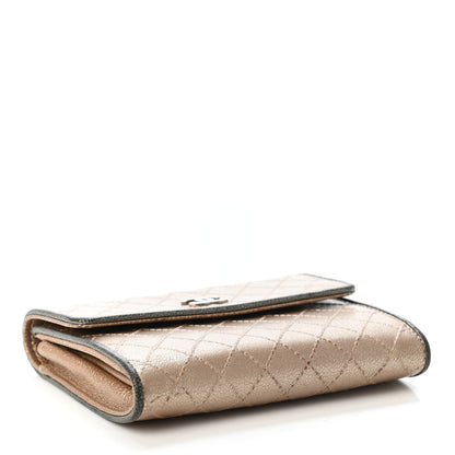 Chanel Metallic Calfskin Diamond Stitched Flap Card Holder Gold 3 of 5