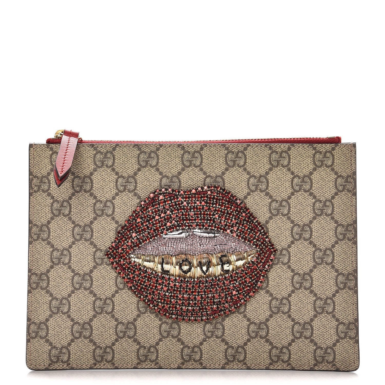 Gucci GG Supreme Monogram Merveilles Lips Zip Pouch Hibiscus Red 1 of 8