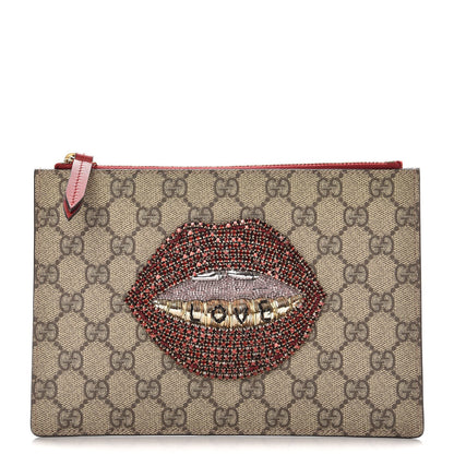 Gucci GG Supreme Monogram Merveilles Lips Zip Pouch Hibiscus Red 1 of 8
