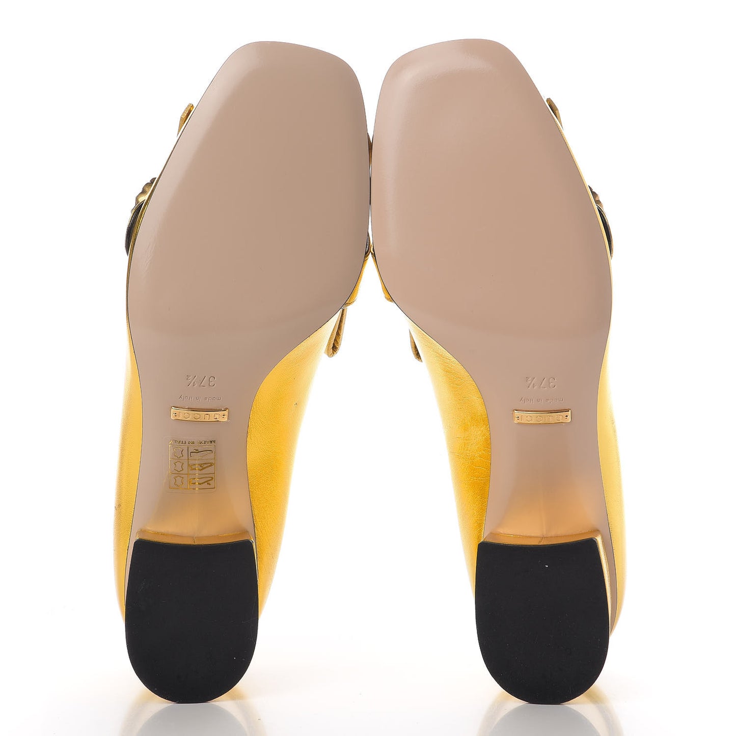 Metallic Nappa Pearly GG Marmont Fringe 50mm Loafer Pumps 37.5 Oro Vecchio