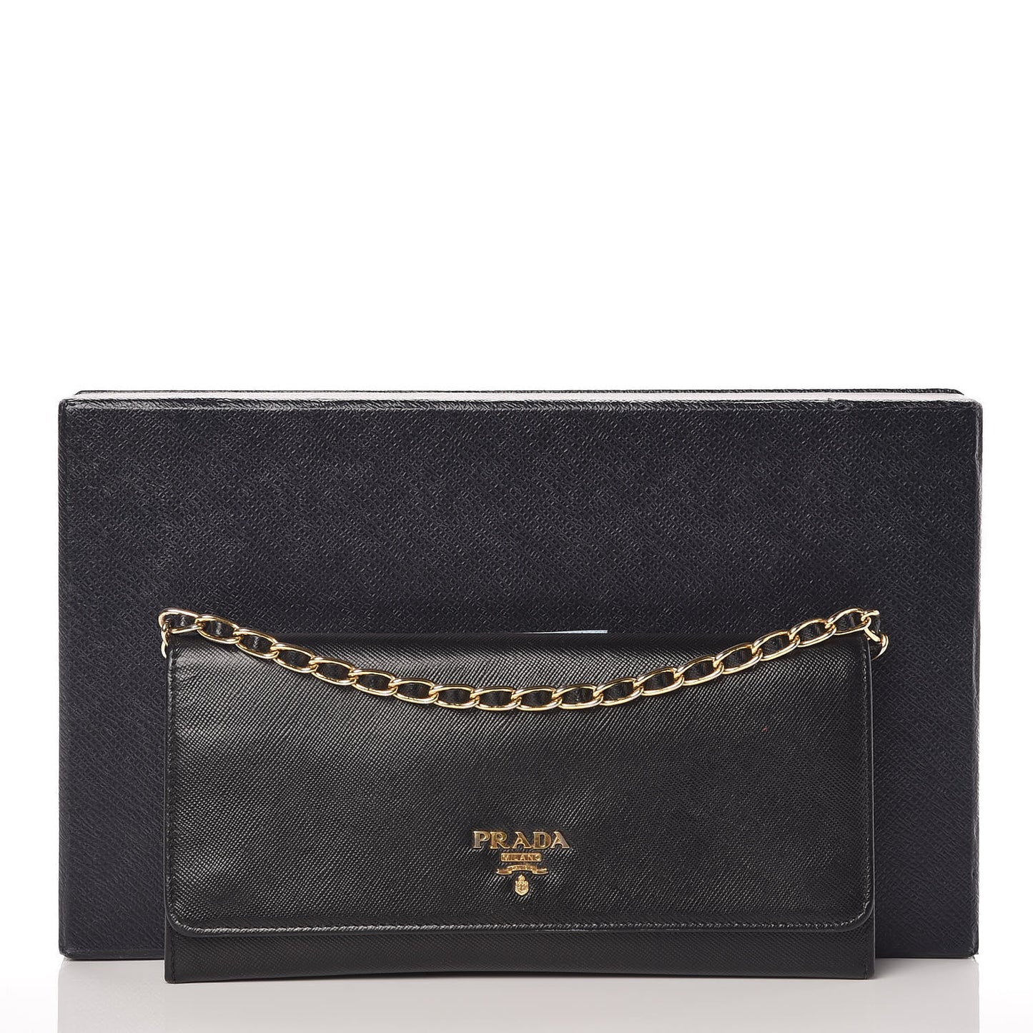Saffiano Metal Oro Chain Wallet Black