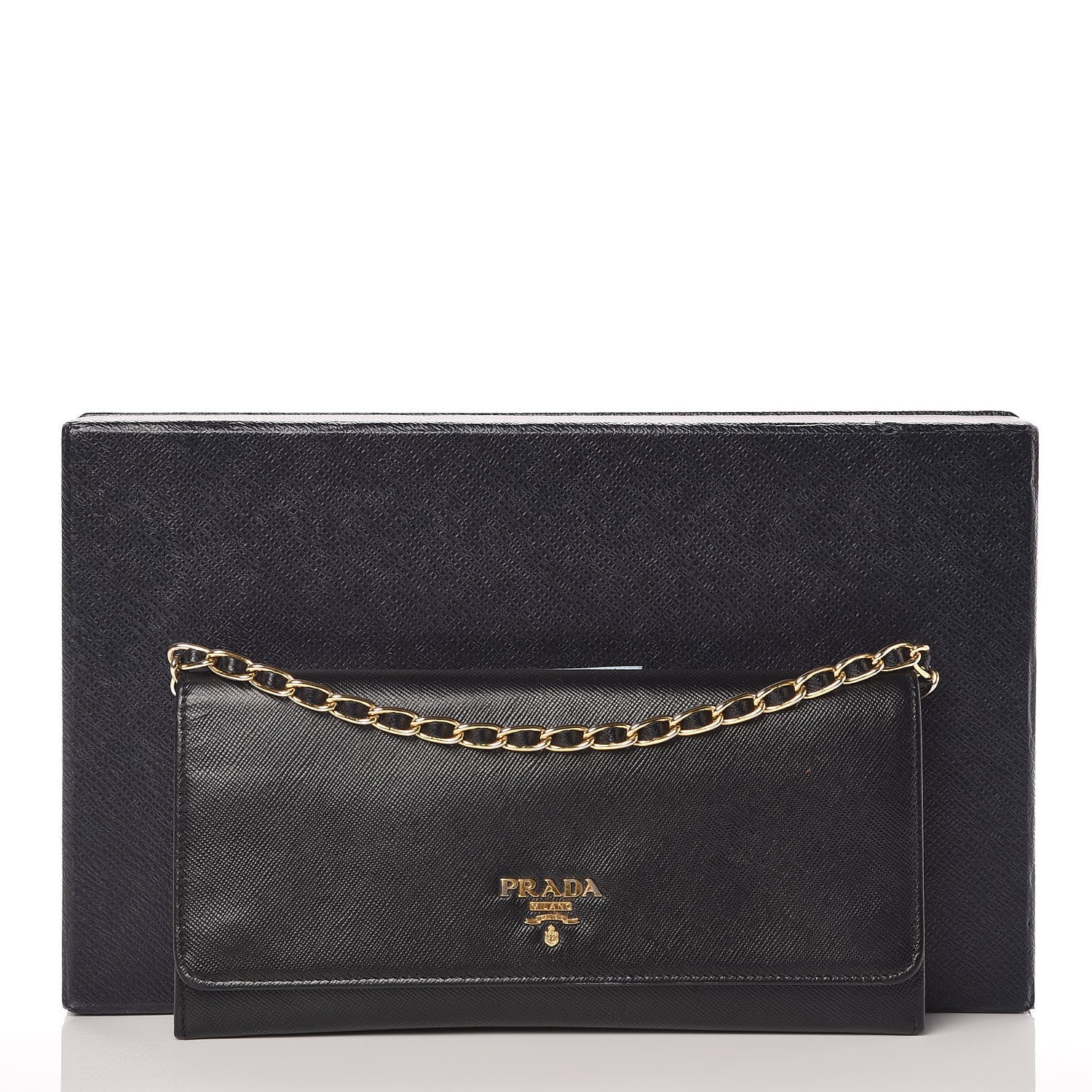 Prada Saffiano Metal Oro Chain Wallet Black 8 of 8