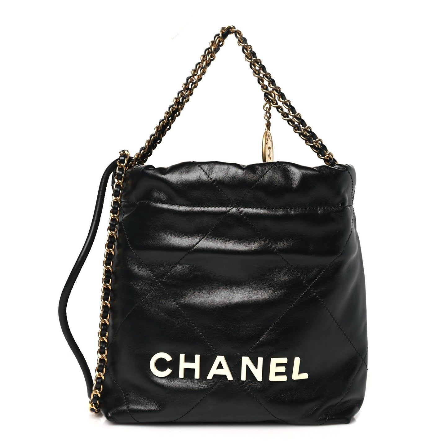 Shiny Calfskin Quilted Mini Chanel 22 Black White