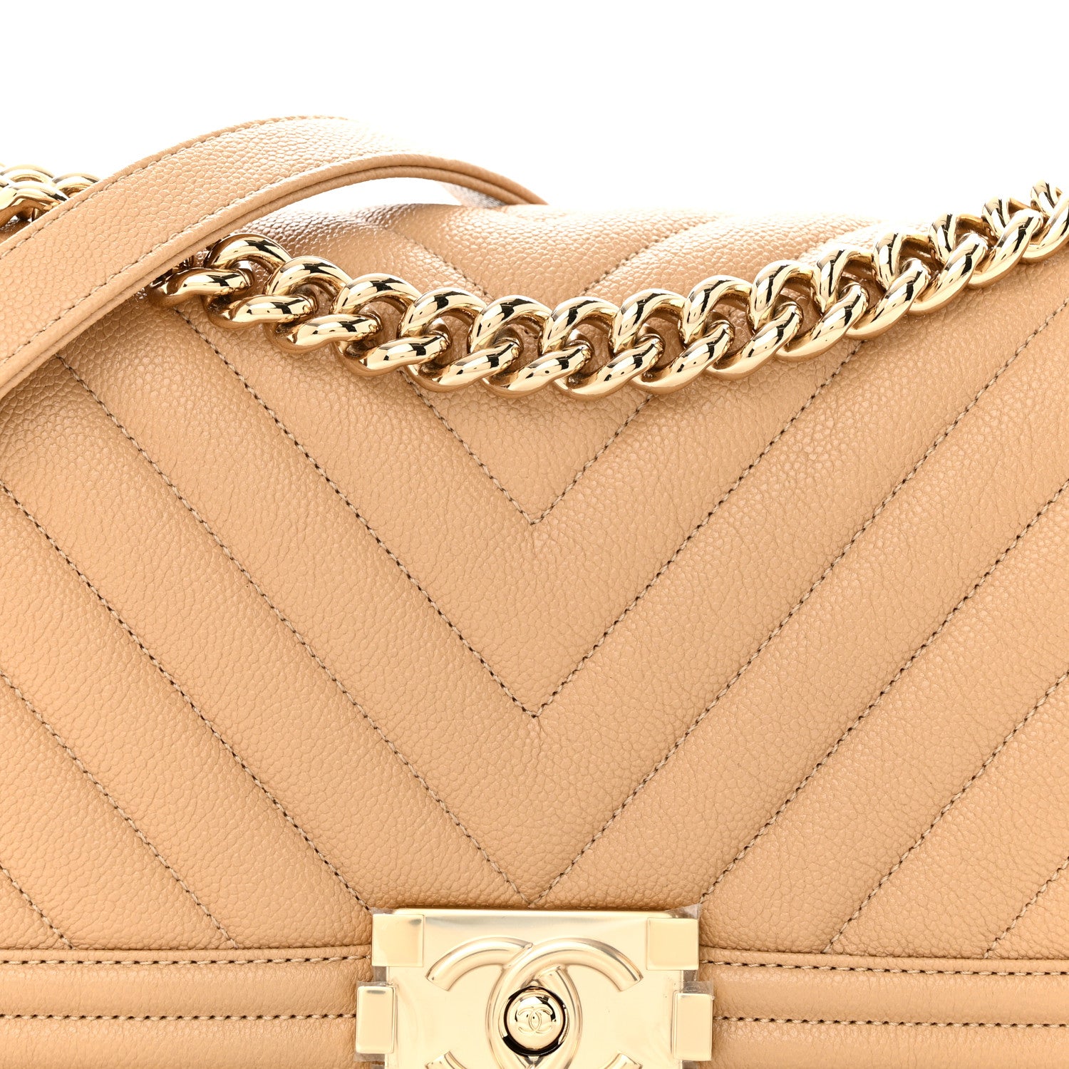 Chanel Caviar Chevron Quilted Medium Boy Flap Dark Beige 8 of 11
