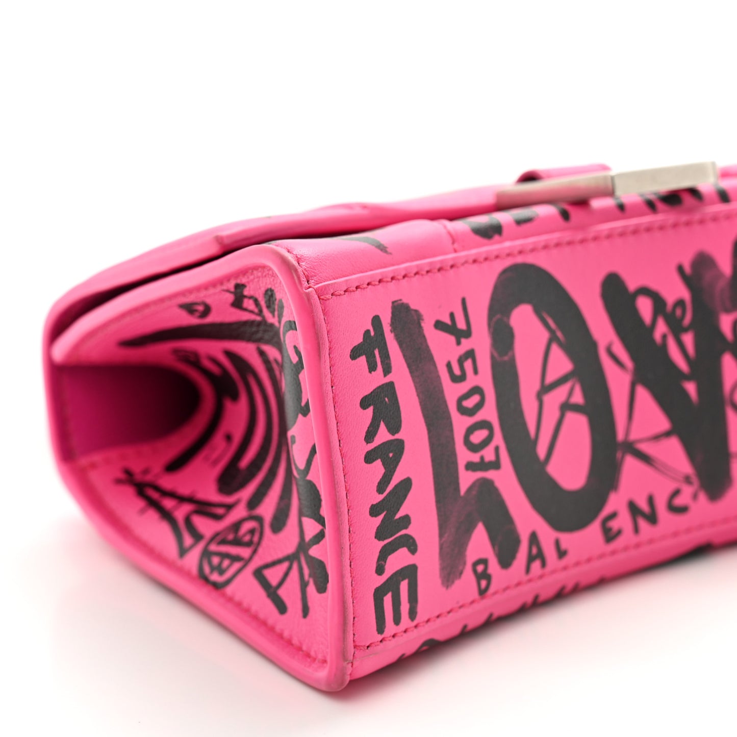 Smooth Calfskin Graffiti Hourglass Top Handle Bag XS Acid Fuchsia Black