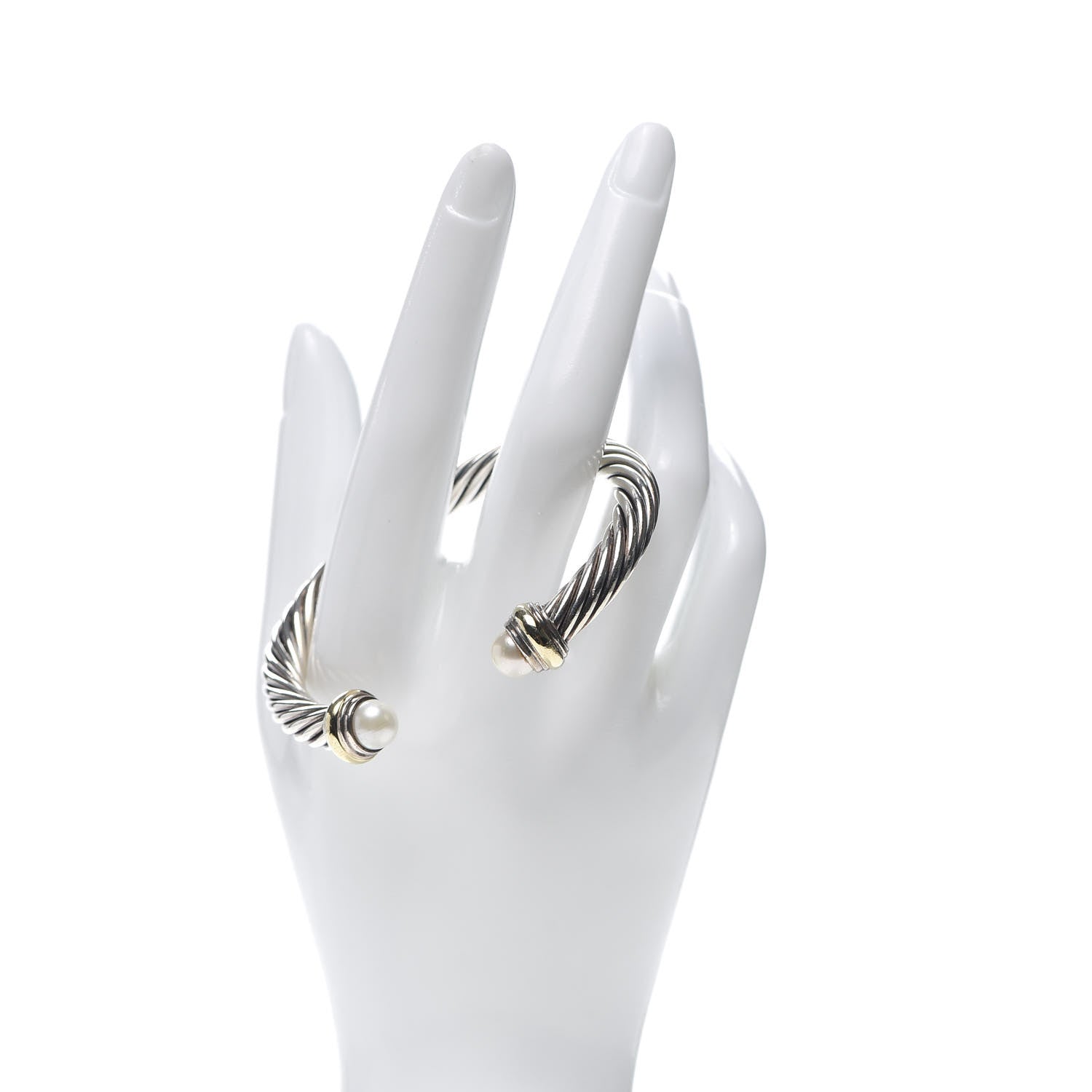 David Yurman Sterling Silver 14K Yellow Gold Pearl 7mm Cable Classics Bracelet 2 of 5