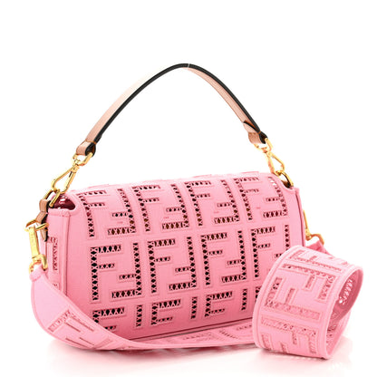 Fendi Canvas Cuoio Agata FF Ajour Embroidered Baguette Ciclamino Cuoio 3 of 9