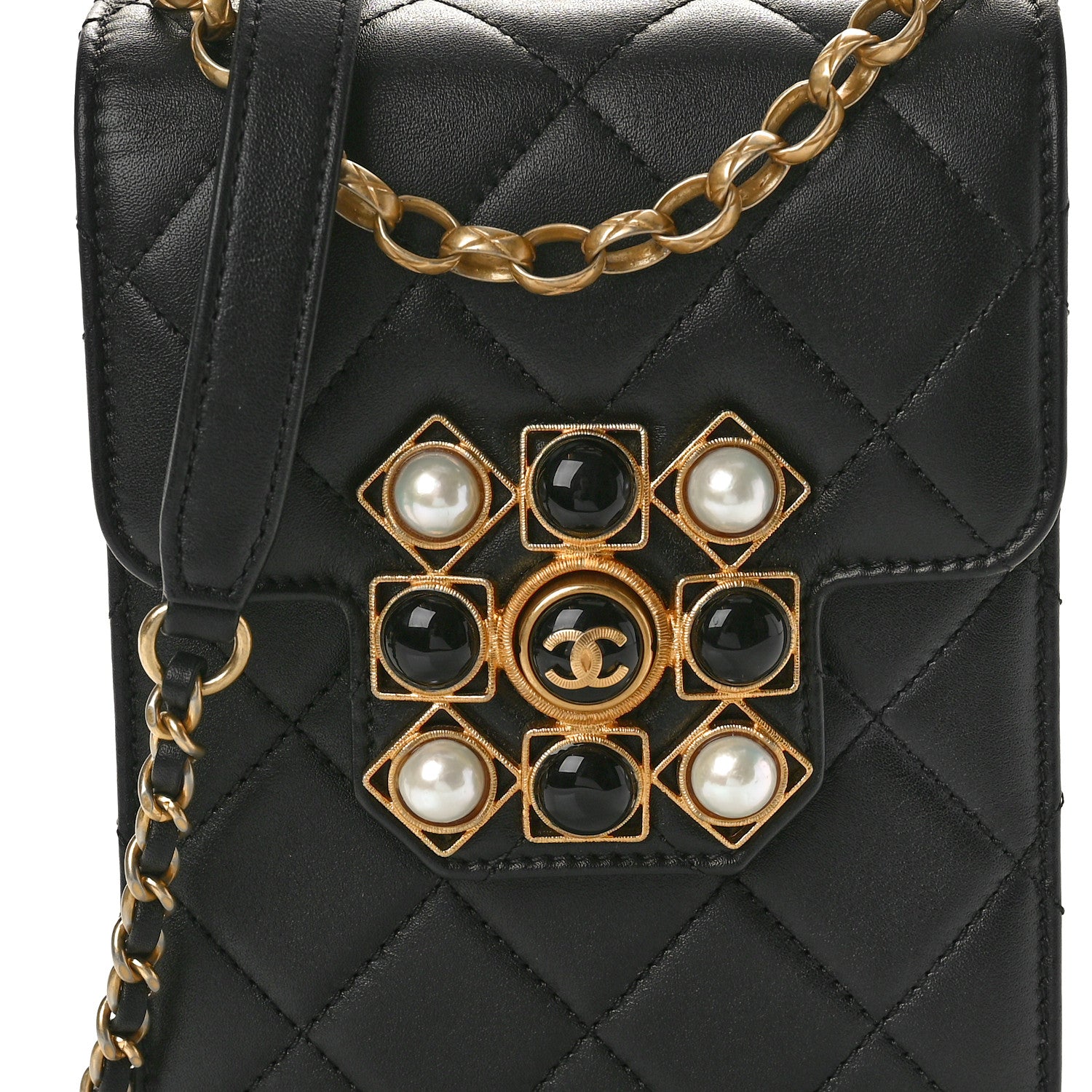 Chanel Calfskin Quilted Resin Pearl North South Flap Bag Black 9 of 11