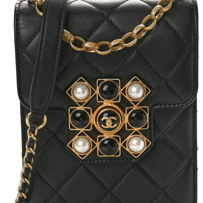 Chanel Calfskin Quilted Resin Pearl North South Flap Bag Black 9 of 11