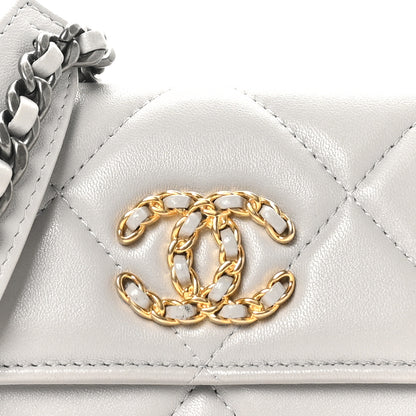 Chanel Lambskin Quilted Chanel 19 Flap Coin Purse With Chain Grey 9 of 11