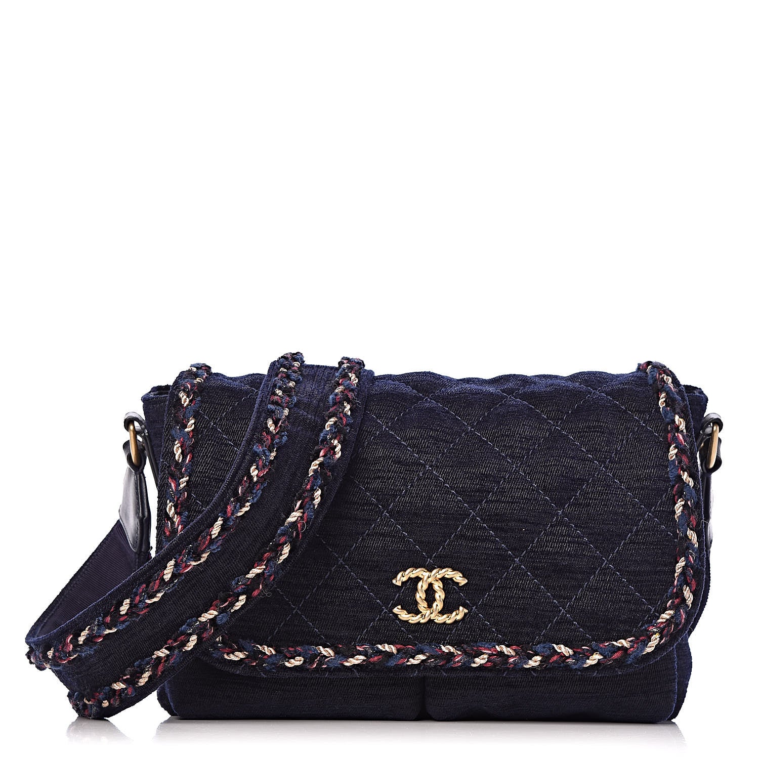 Chanel Wool Velvet Quilted Parisian Stroll Messenger Navy 1 of 10