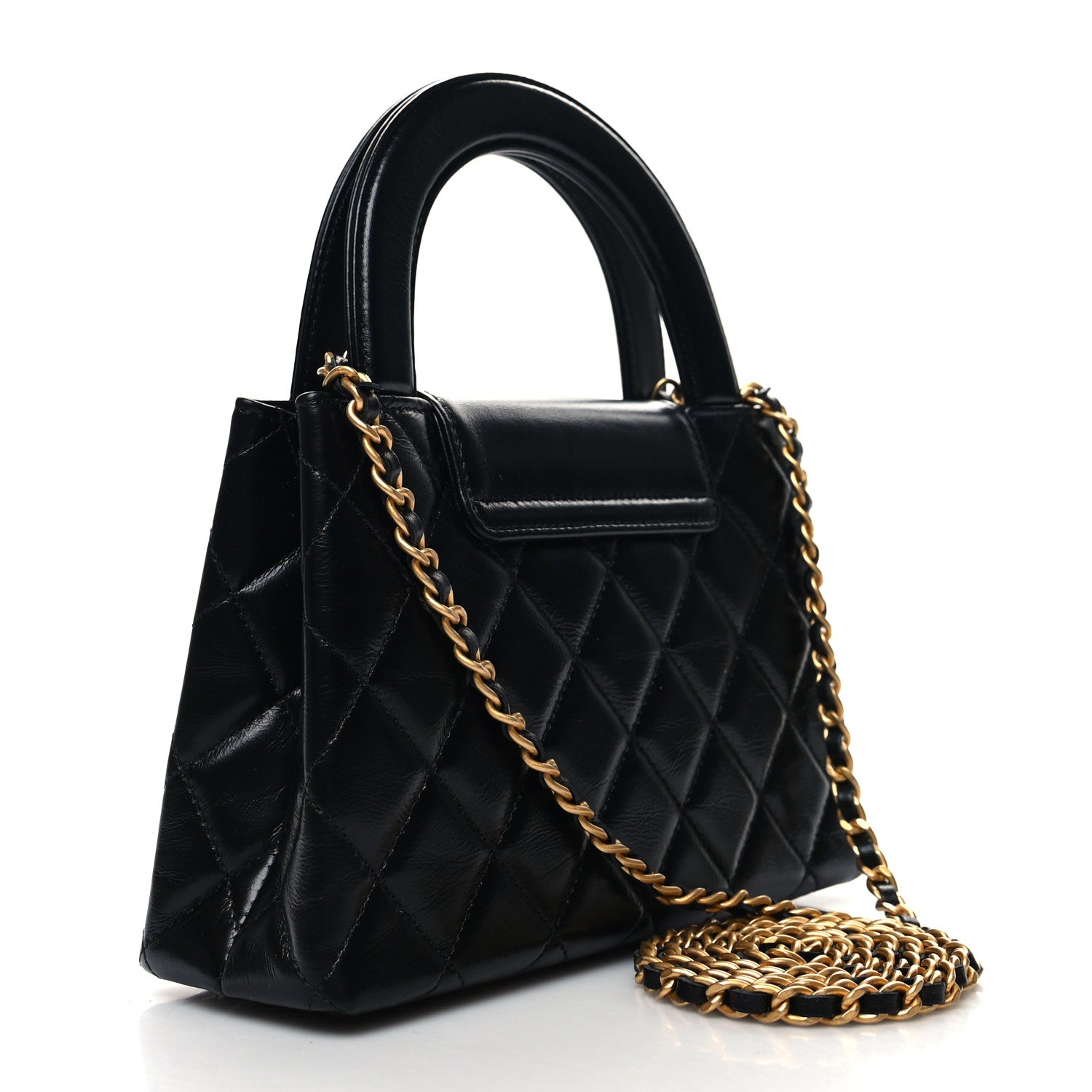 Chanel Shiny Aged Calfskin Quilted Nano Kelly Shopper Black 3 of 10