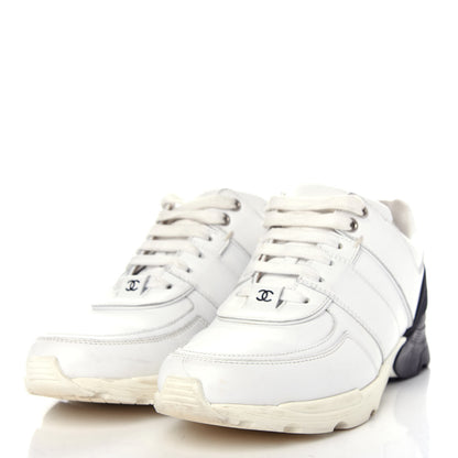 Chanel Calfskin Lambskin Womens CC Sneakers 38.5 White Black 3 of 11