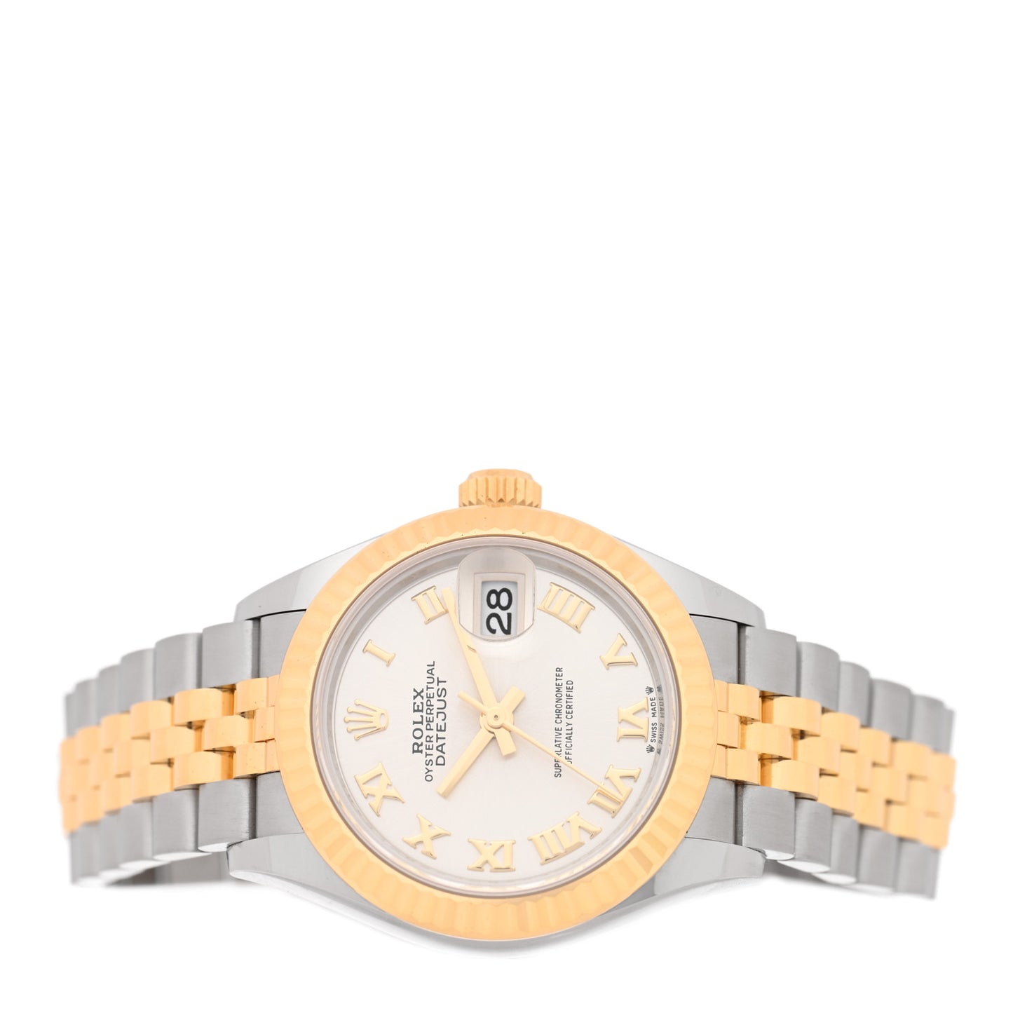 Stainless Steel 18K Yellow Gold 28mm Oyster Perpetual Datejust Watch Silver Roman 279173
