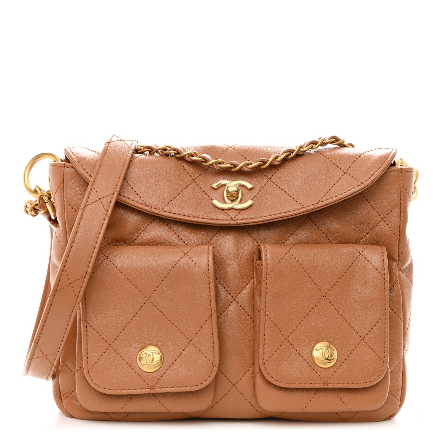 Chanel Shiny Calfskin Quilted Small Supple Twins Hobo Bag Brown 1 of 11