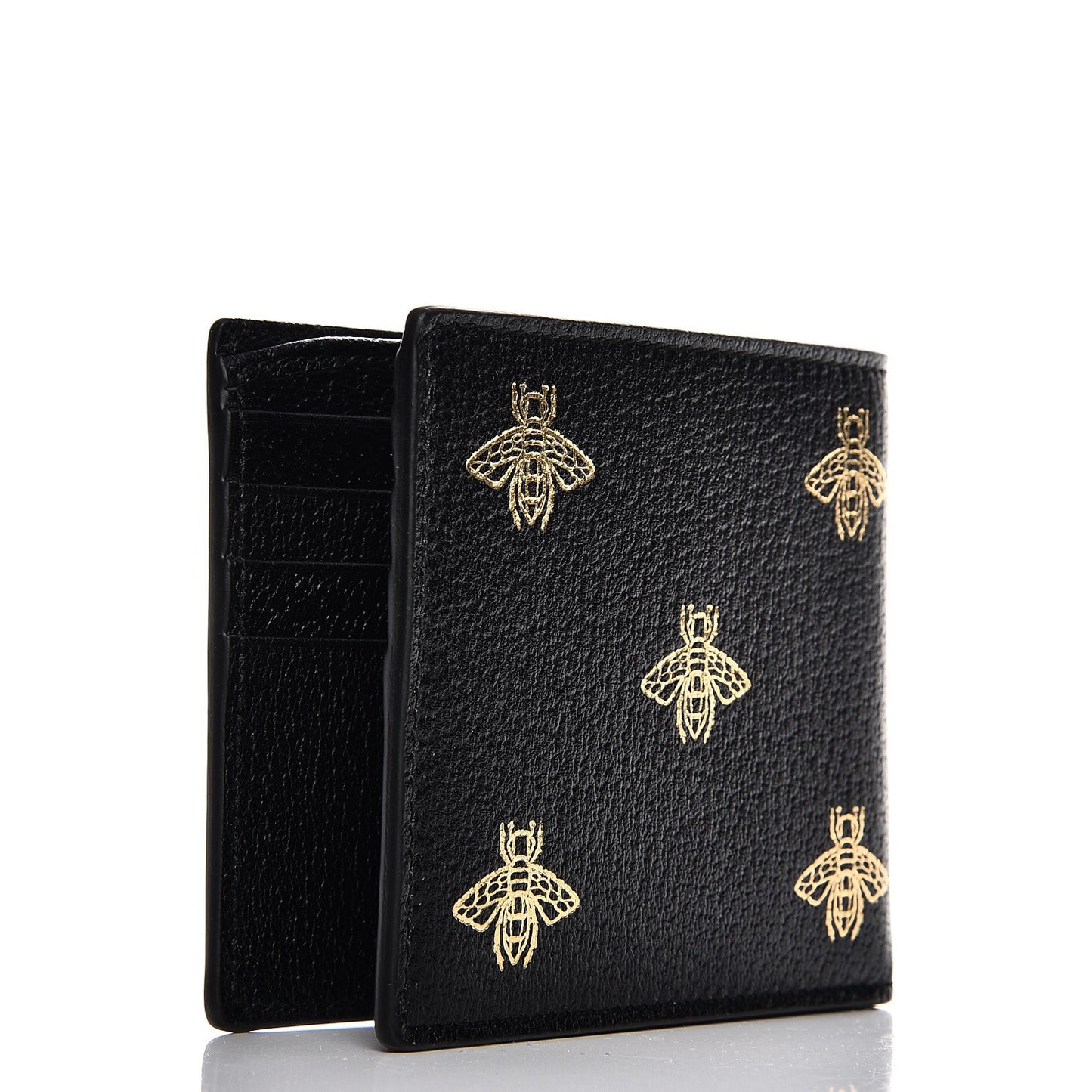 Calfskin Bee Star Bi-Fold Wallet Black