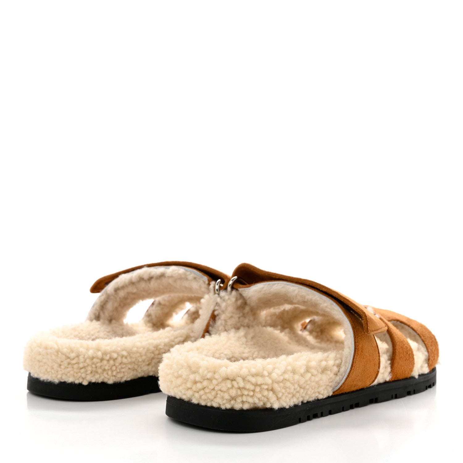 Hermes Suede Goatskin Woolskin Womens Chypre Sandals 37 Naturel Ecru 4 of 8