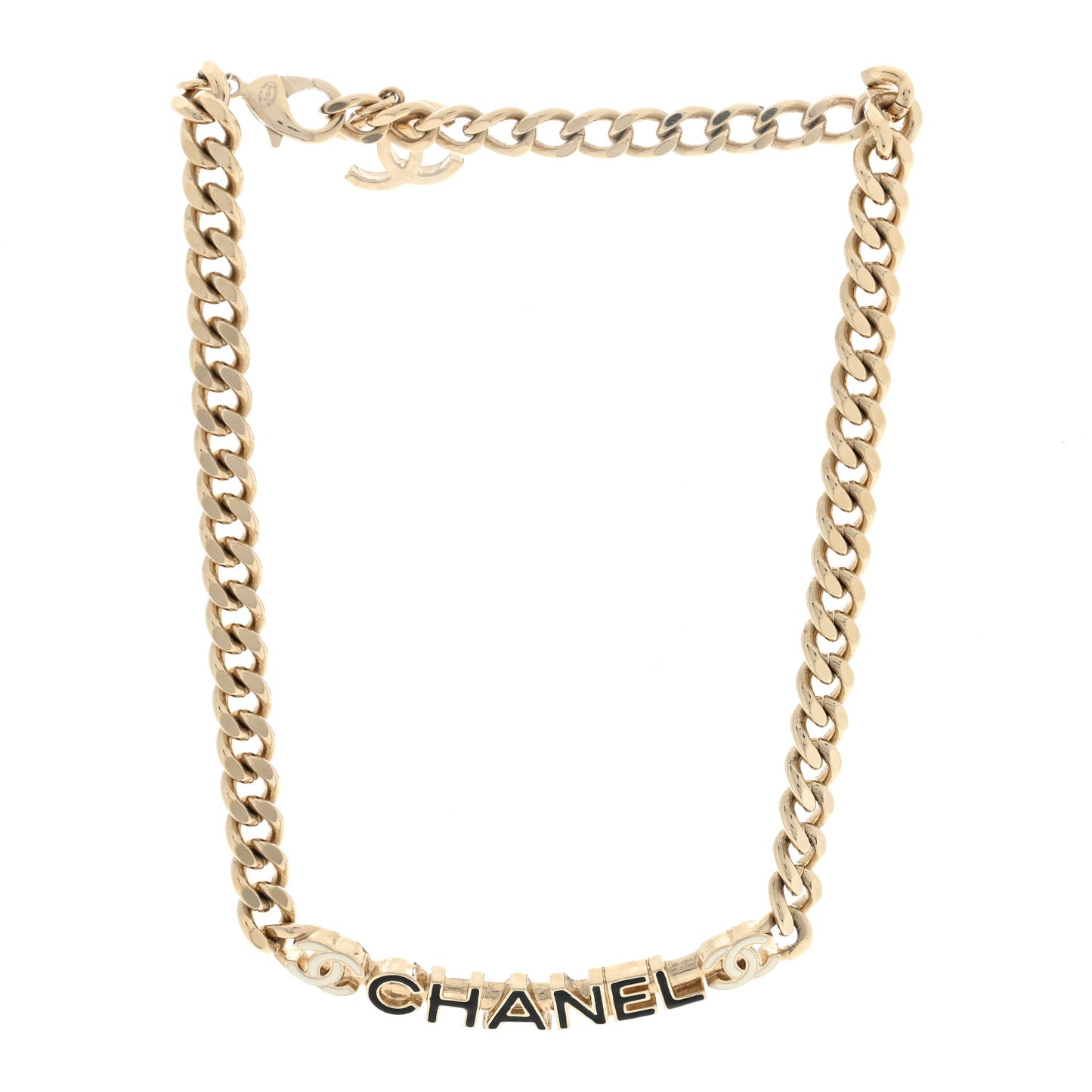 Enamel Metal Logo Choker Necklace Gold White Black