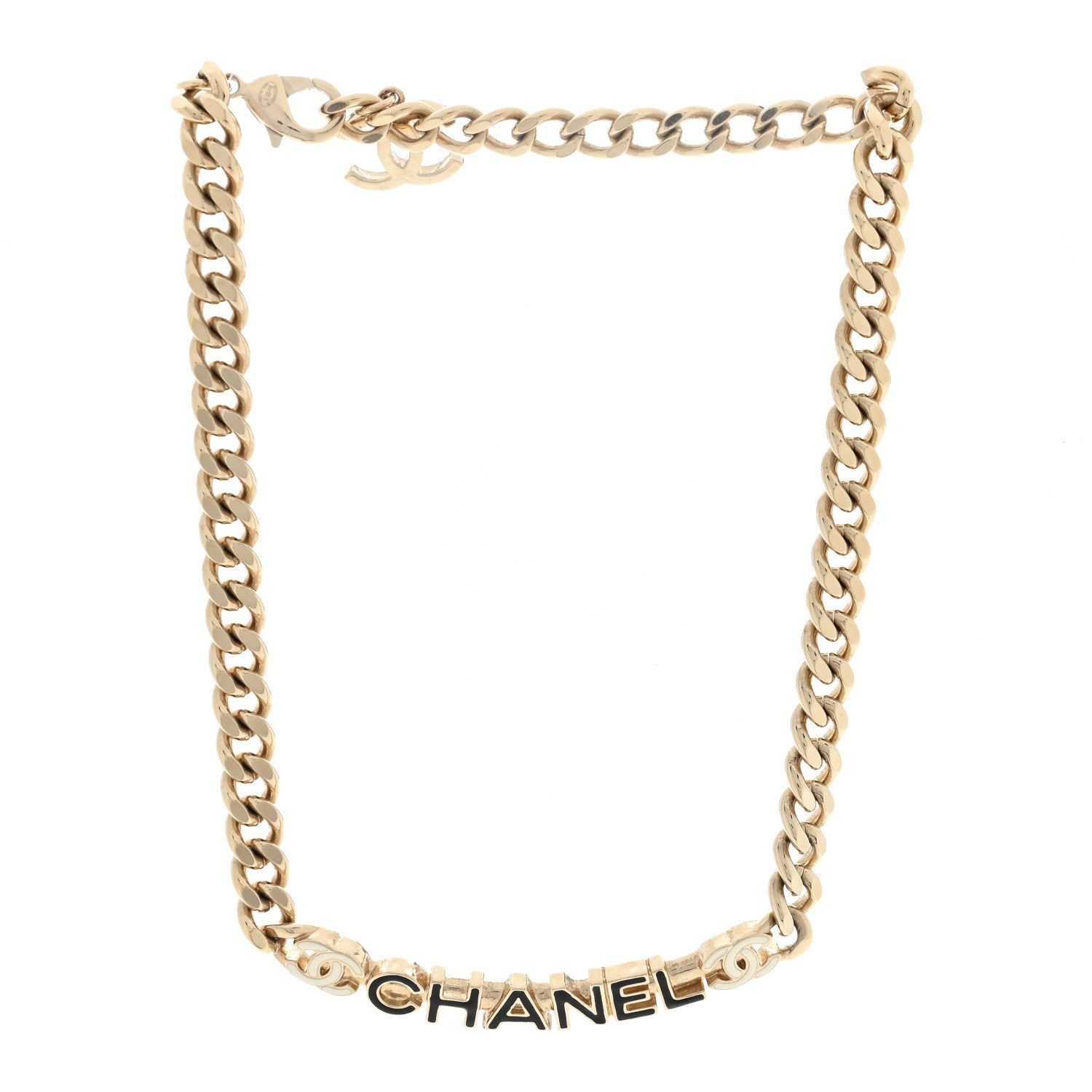 Chanel Enamel Metal Logo Choker Necklace Gold White Black 2 of 4