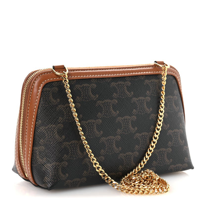 Celine Triomphe Canvas Lambskin Clutch On Chain Tan 3 of 10