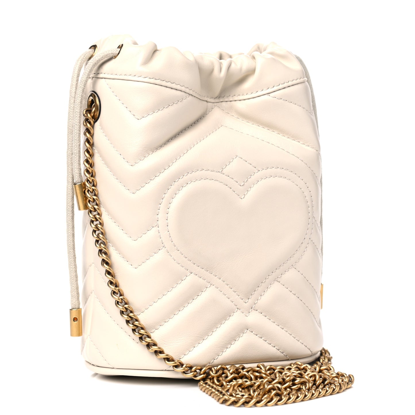 Calfskin Matelasse Mini GG Marmont 2.0 Bucket Bag White