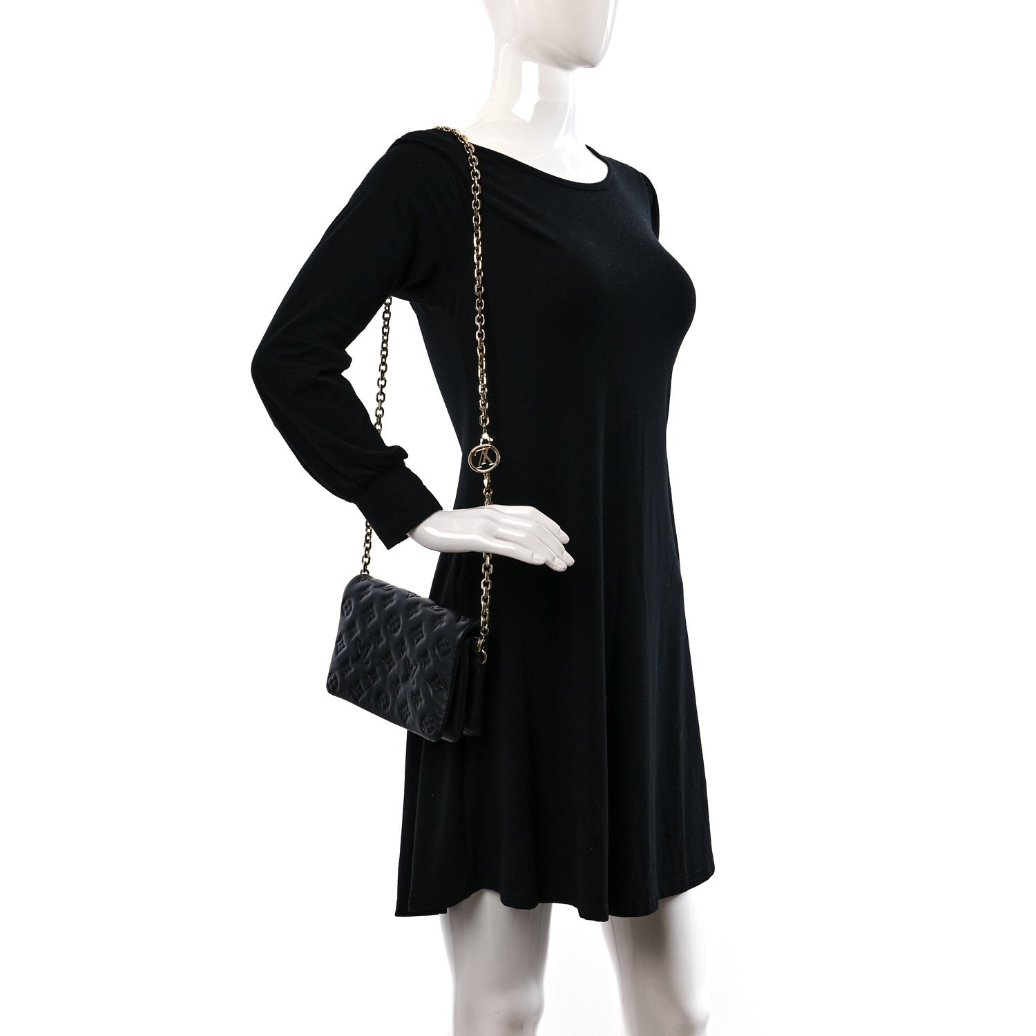 Louis Vuitton Lambskin Embossed Monogram Pochette Coussin Black 3 of 9