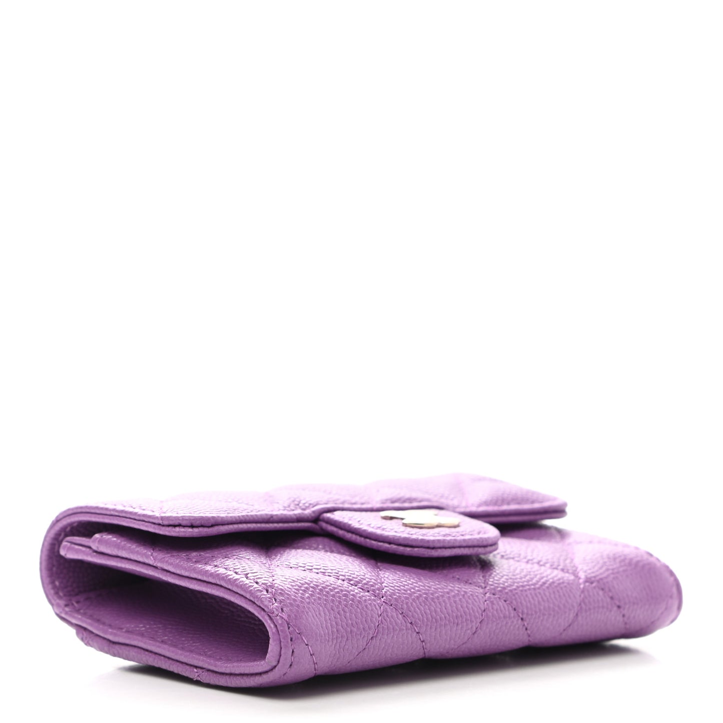 Caviar Quilted Flap Card Holder Wallet Purple