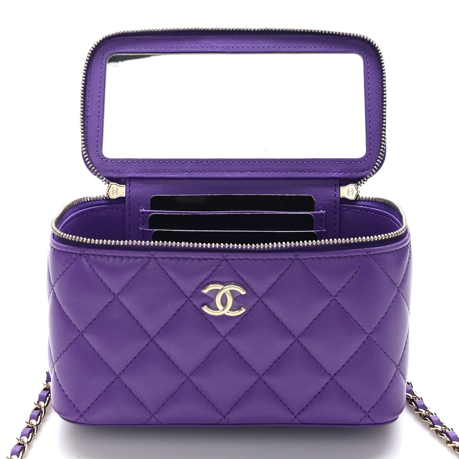Chanel Lambskin Quilted Small Top Handle Vanity Case With Chain Purple 5 of 11