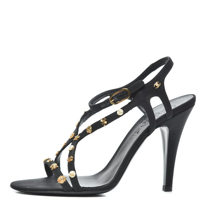 Chanel Grosgrain Charms Sandals 37.5 Black 1 of 7