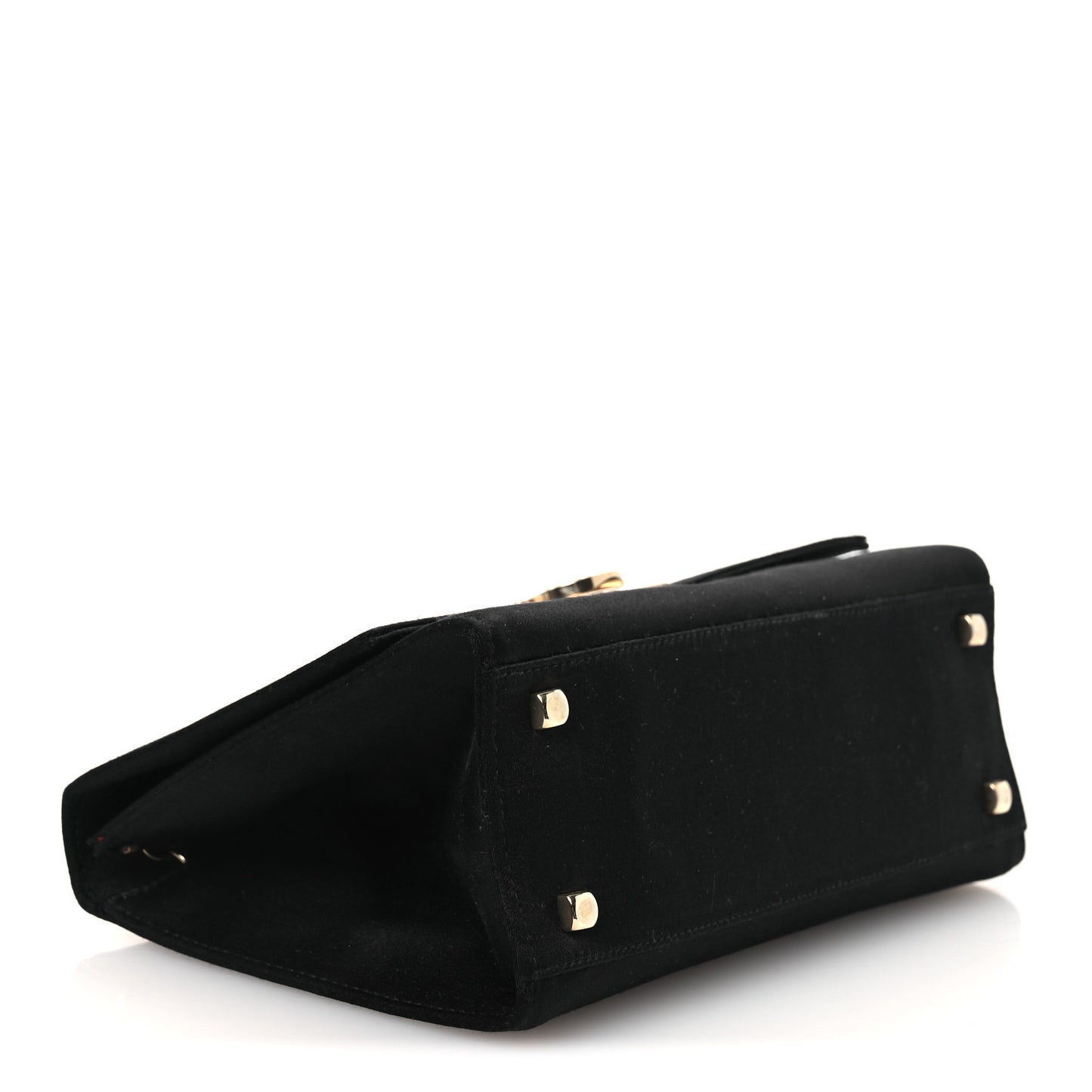 Satin Crystal Gancini Chain Flap Bag Black