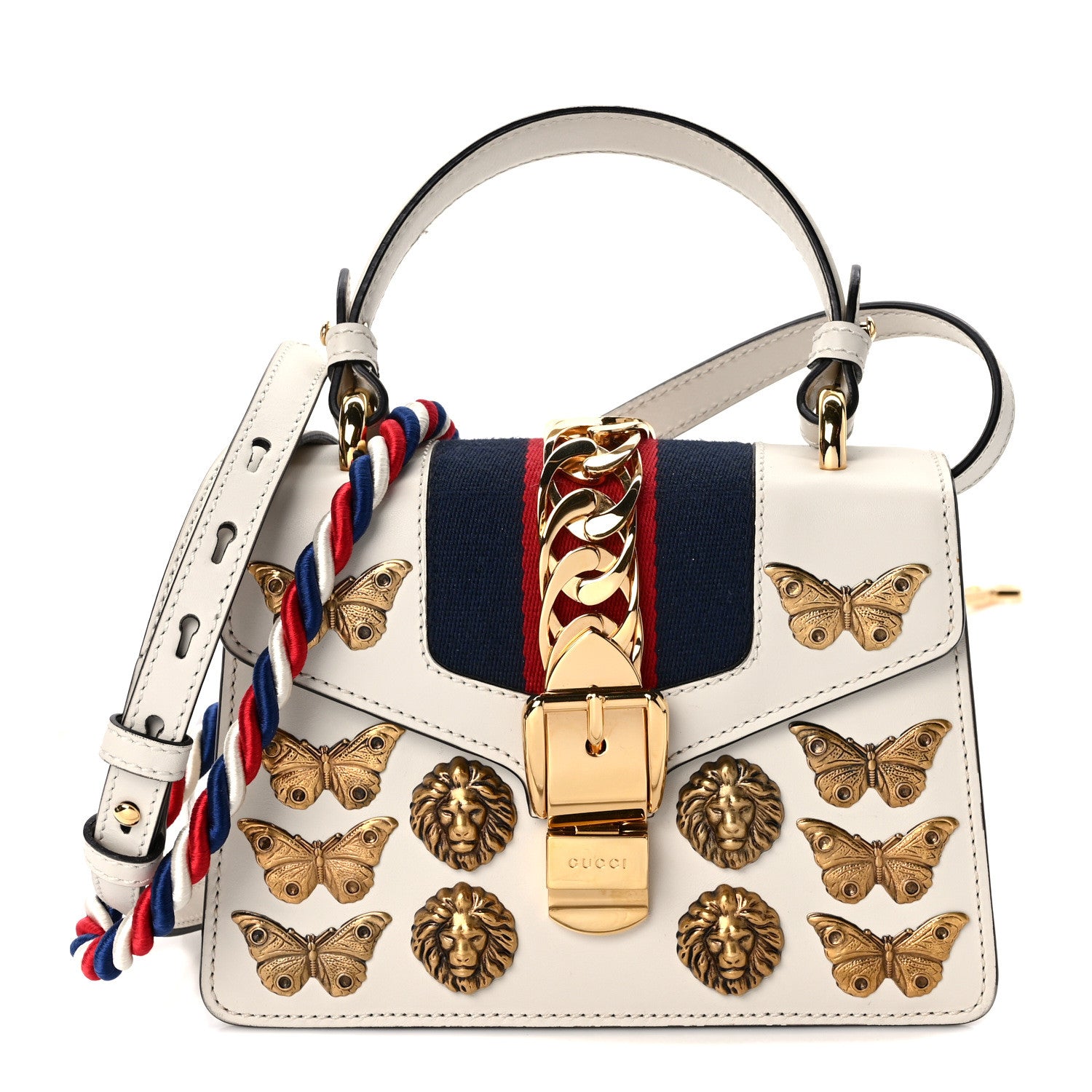 Gucci Calfskin Animal Studs Mini Sylvie Top Handle Bag White 1 of 11