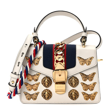 Gucci Calfskin Animal Studs Mini Sylvie Top Handle Bag White 1 of 11