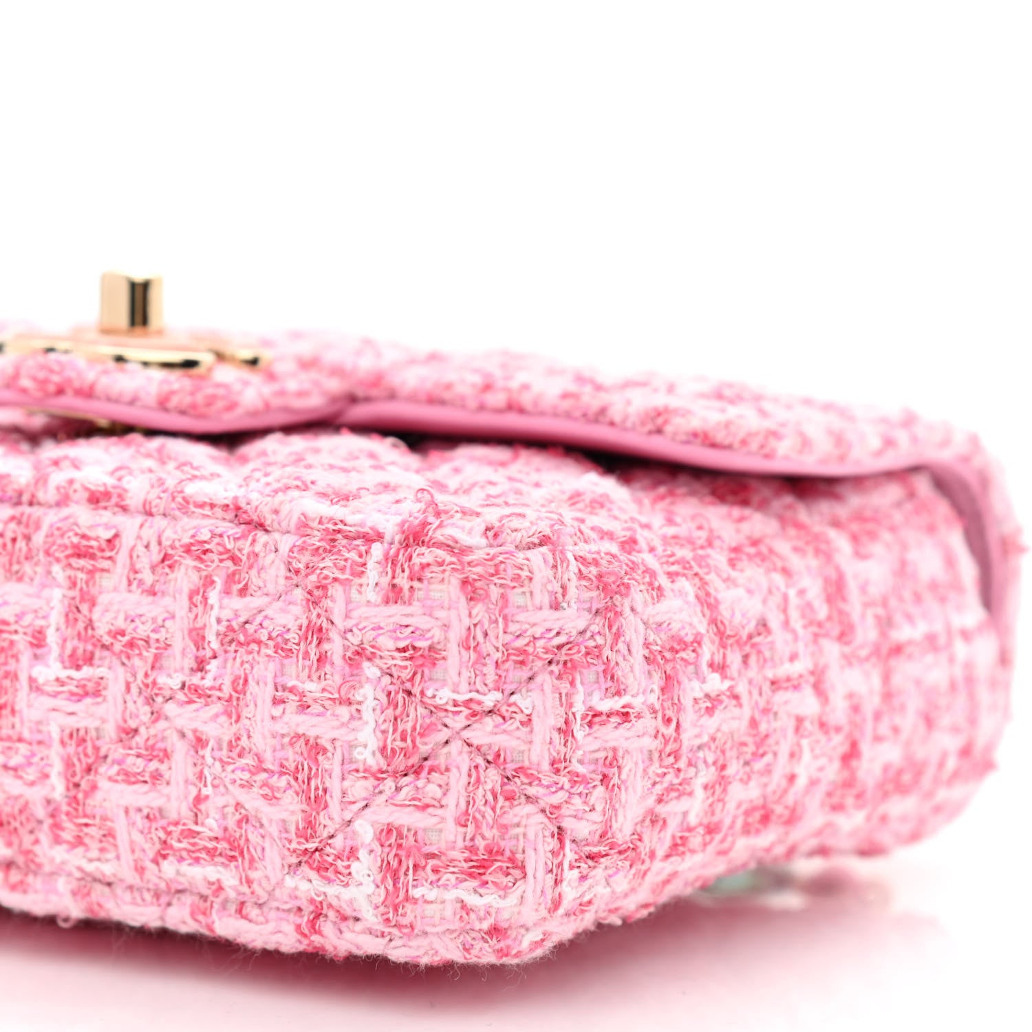 Chanel Tweed Resin Quilted Mini Heart Square Flap Pink White 10 of 11