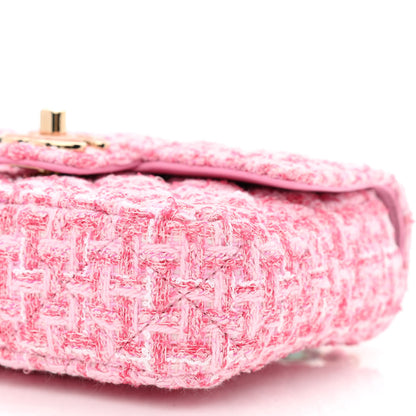 Chanel Tweed Resin Quilted Mini Heart Square Flap Pink White 10 of 11