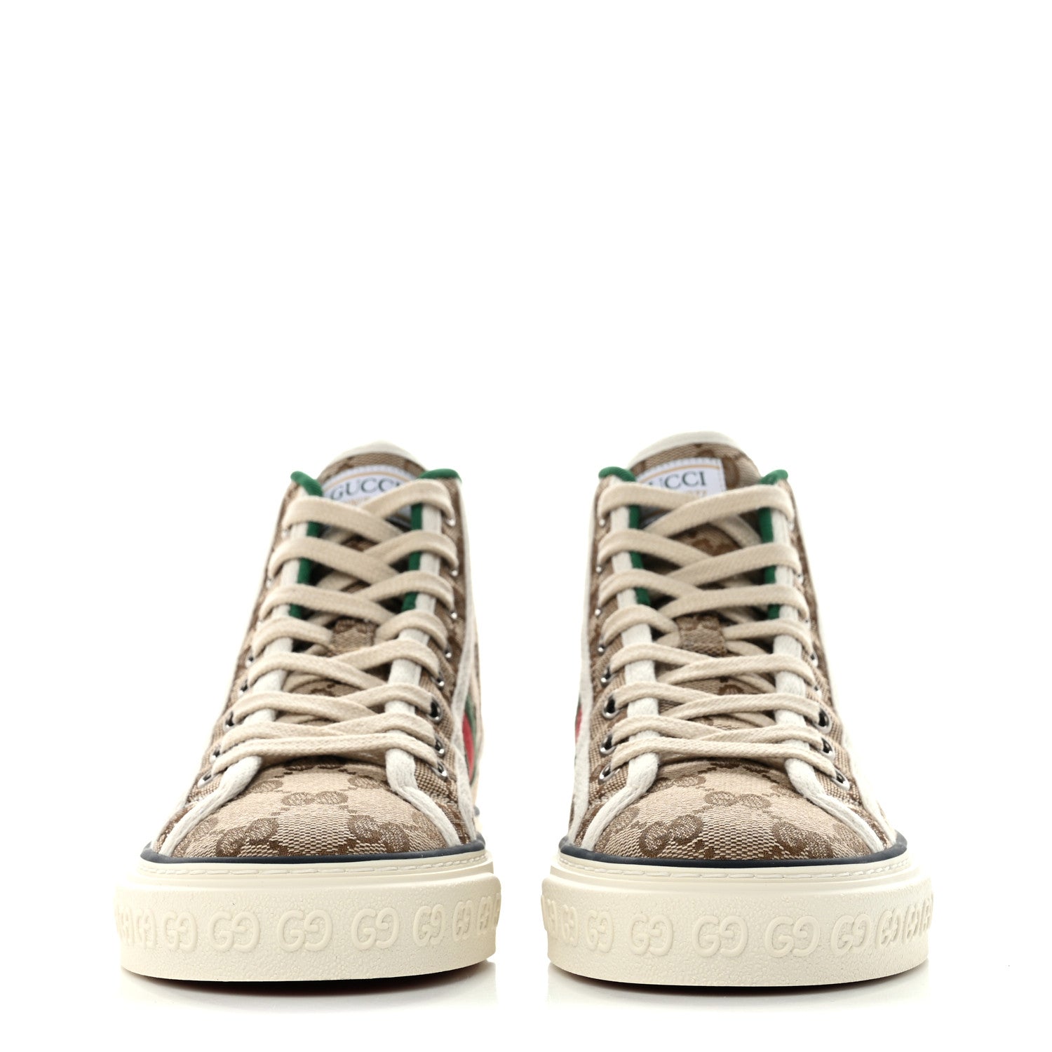 Gucci GG Monogram Web Womens 1977 Tennis High Top Sneakers 36 Beige Ebony Mystic White 2 of 8