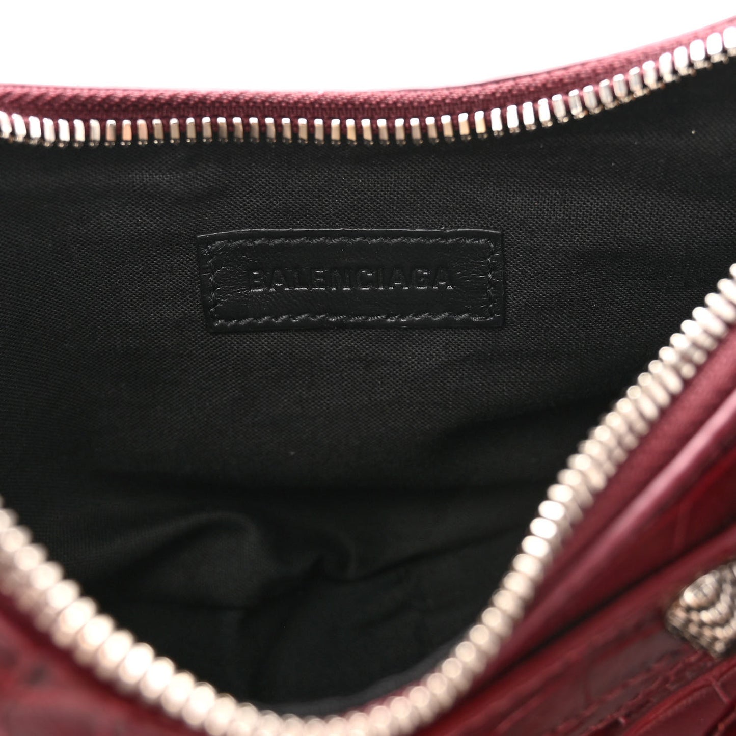 Extra Supple Calfskin Crocodile Embossed Le Cagole Shoulder Bag XS Dark Red