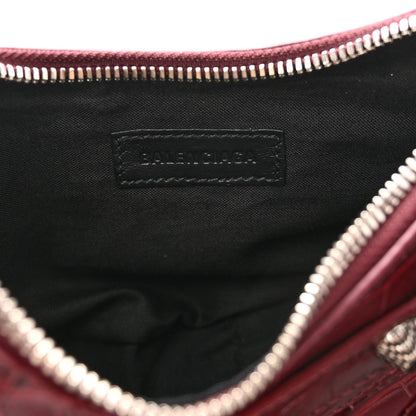 Balenciaga Extra Supple Calfskin Crocodile Embossed Le Cagole Shoulder Bag XS Dark Red 6 of 10