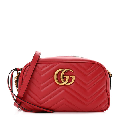 Gucci Calfskin Matelasse Small GG Marmont Chain Shoulder Bag Hibiscus Red 1 of 10
