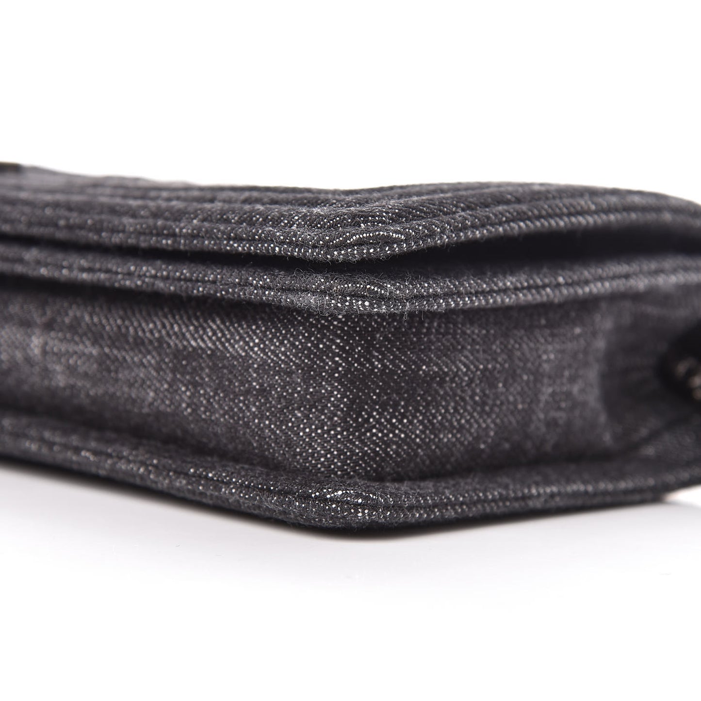 Denim Quilted Boy Clutch With Removable Chain Black