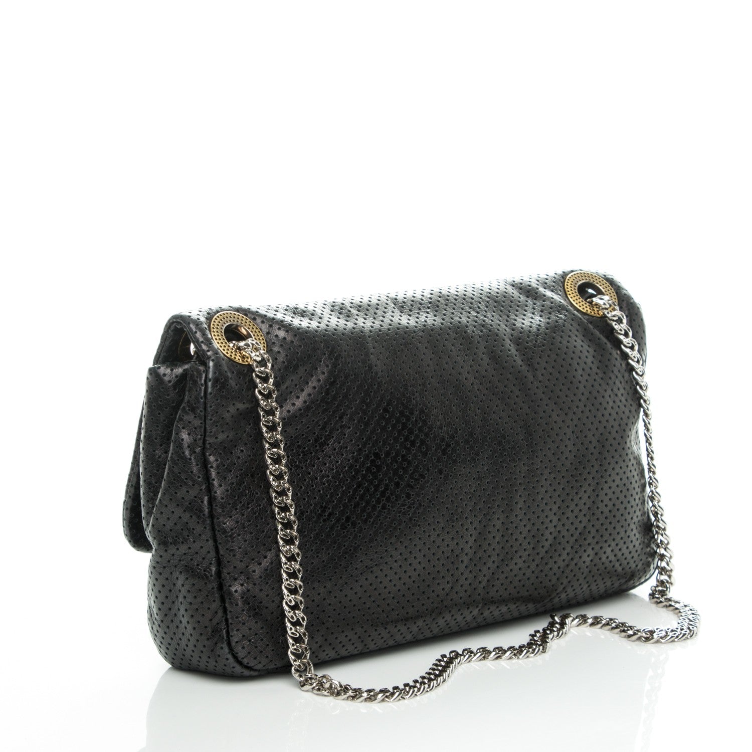Chanel Metallic Crackled Calfskin Large Perforated Drill Flap Black 4 of 9