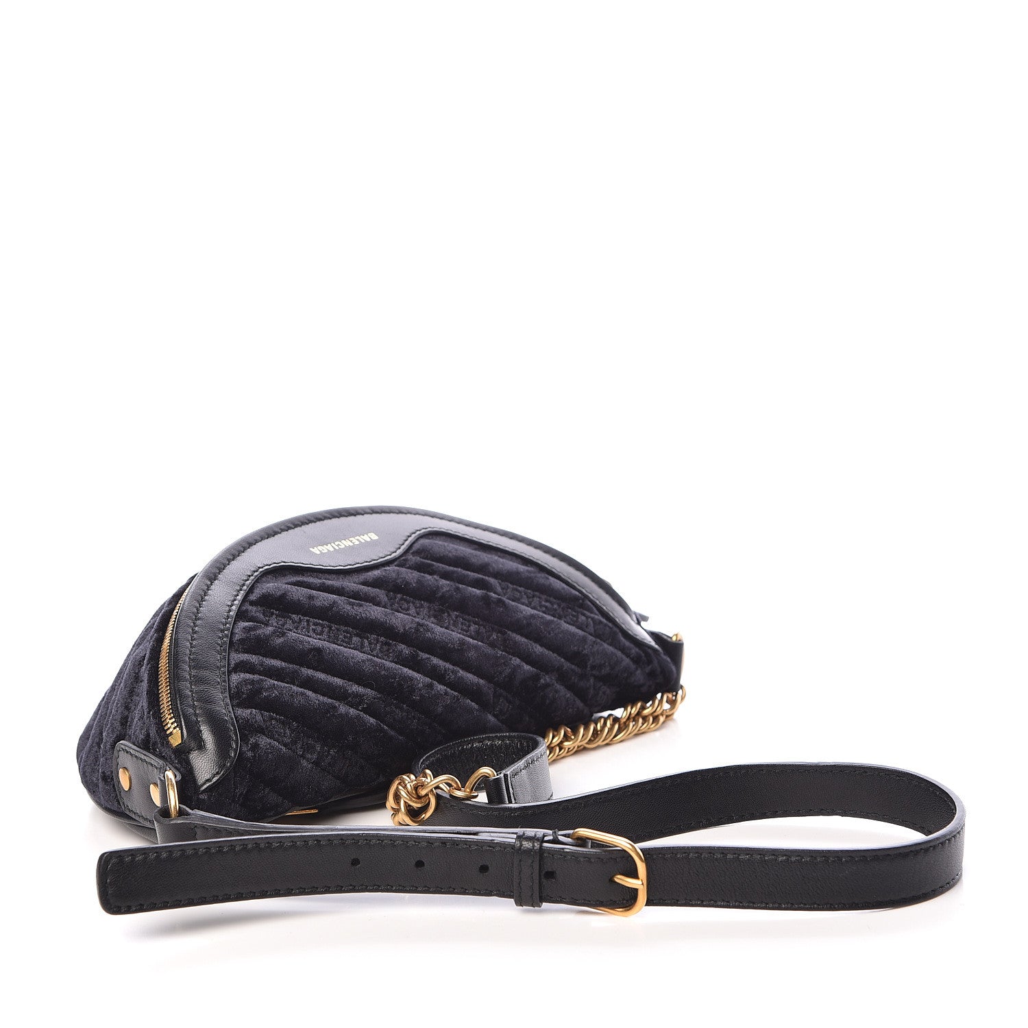 Balenciaga Crushed Velvet Logo Embossed XXS Souvenir Belt Bag Black 3 of 10