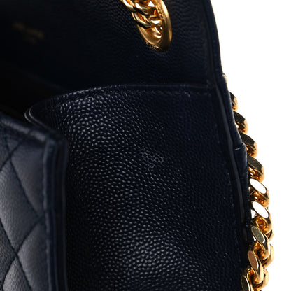 Saint Laurent Grain De Poudre Textured Mixed Matelasse Triquilt Medium Monogram Satchel Deep Marine 11 of 13
