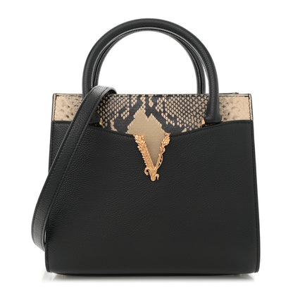Versace Grainy Calfskin Snakeskin Embossed Virtus Top Handle Tote Black 1 of 10