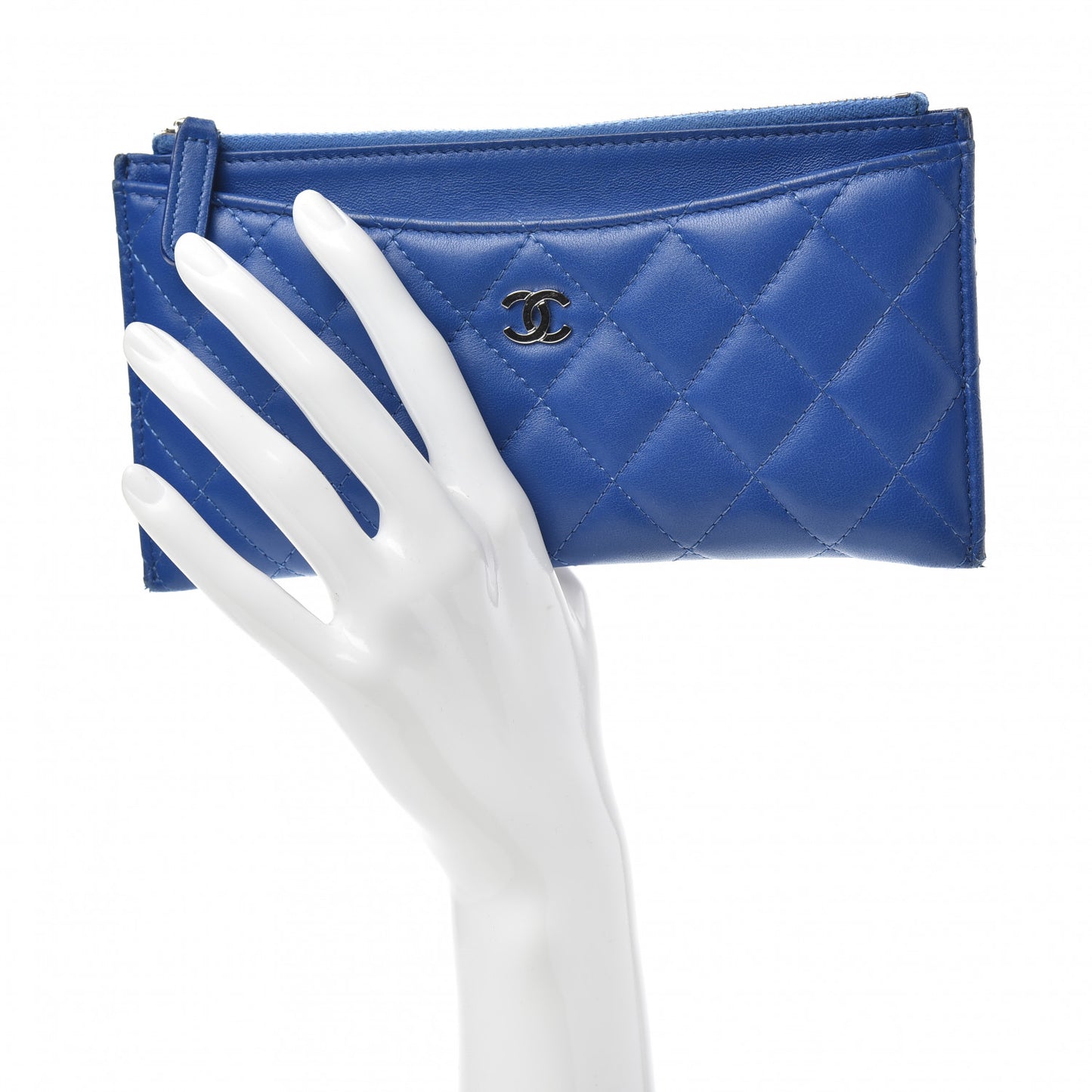 Lambskin Quilted Classic Zip Pouch Blue