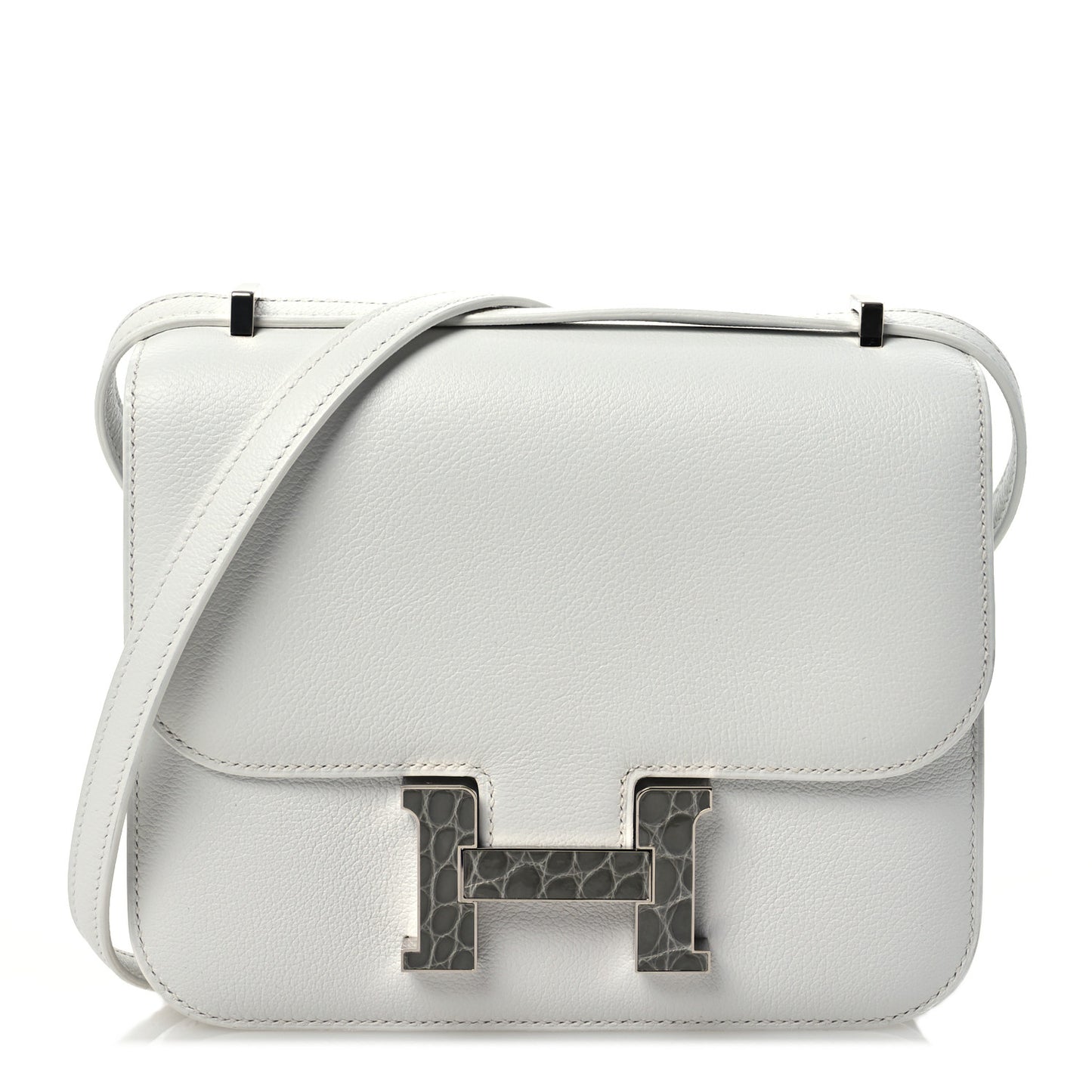 Evercolor Shiny Alligator Constance 18 New White Gris Ciment